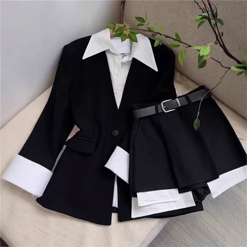 Home Office For Two - Women Two Piece Skirt Sets Patchwork