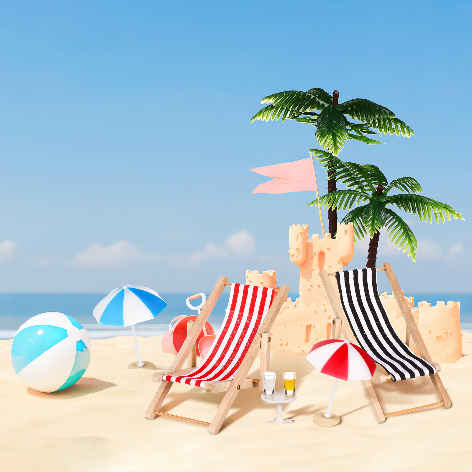 Office Table Home - Mini Beach Landscape Ornament Set with