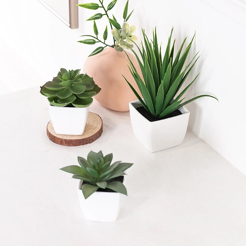 Home Office Layout - 3PCS Artificial Evergreen Plant Bonsai, Suitable