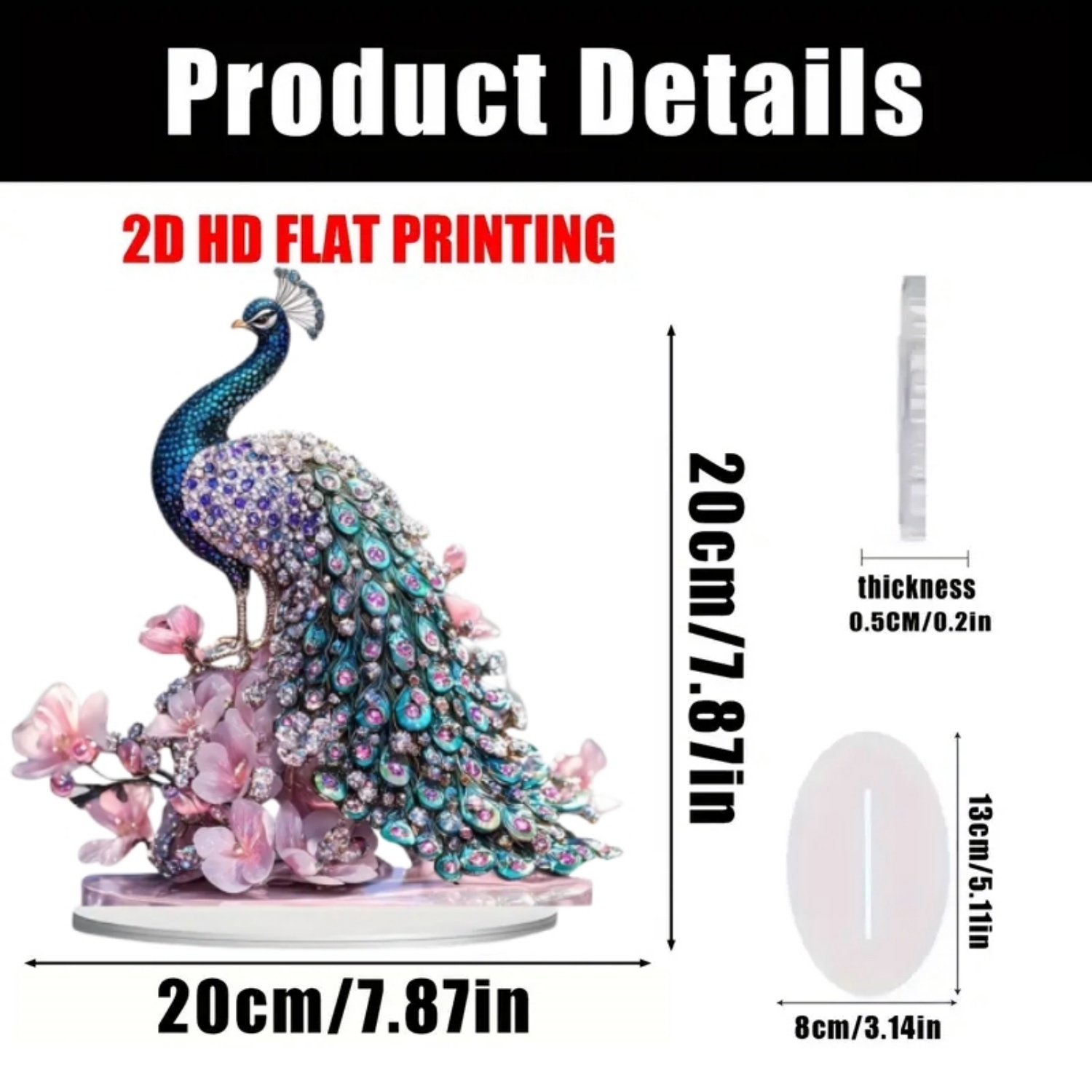 2D Flat Acrylic Peacock Spread - Office Table Home ulasan dan harga